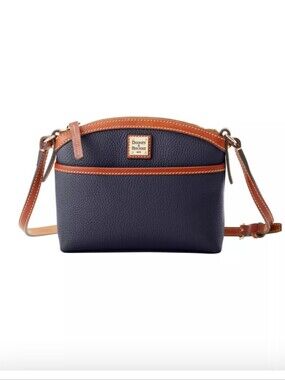 Dooney & Bourke Navy and Brown Pebble Leather Domed Crossbody *nwt
